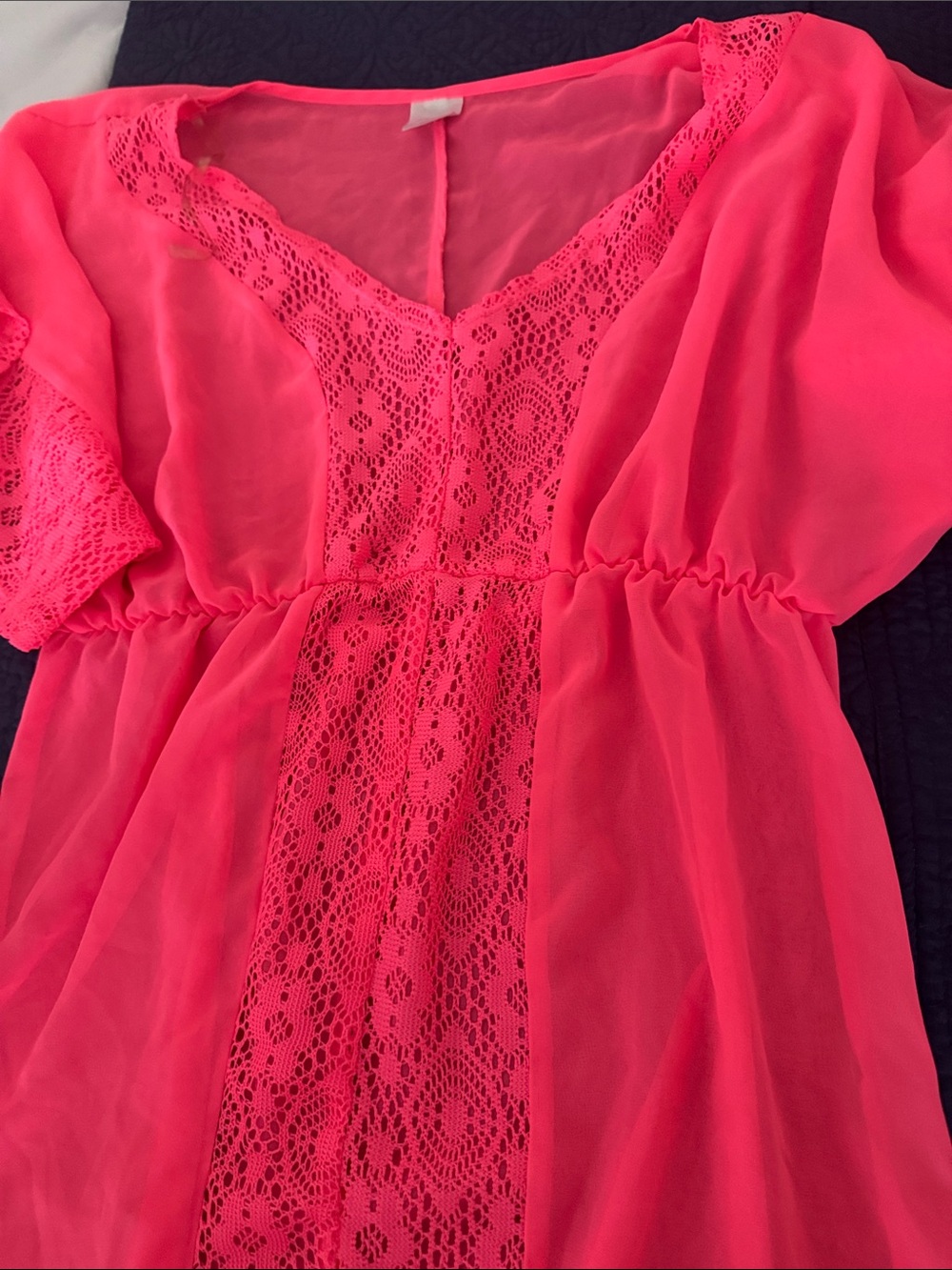 Xhilaration Neon Pink Lace-Trim Swim Cover-Up